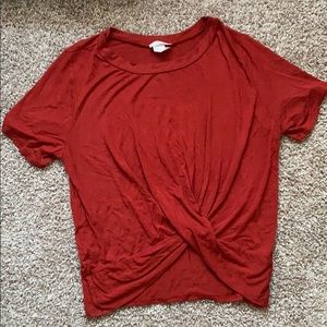 red silky short sleeve shirt